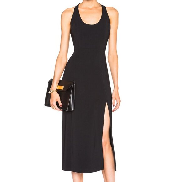 A.L.C. Leesa Tie Back Black Scuba Slit Midi Dress - Size 6 NWT Minimalist - Picture 1 of 15